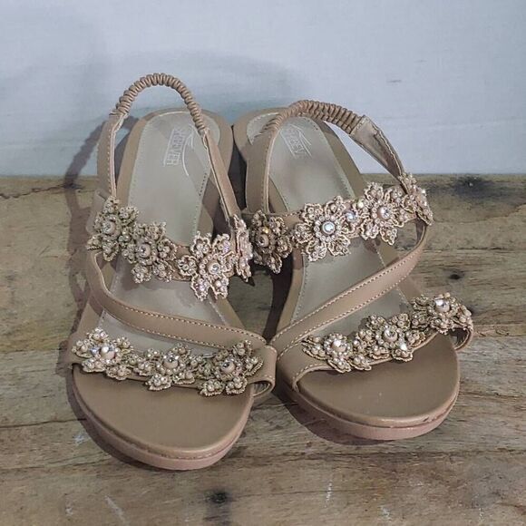 Shibever tan boho sandal wedge comfort slingback beach vacation - Picture 2 of 7